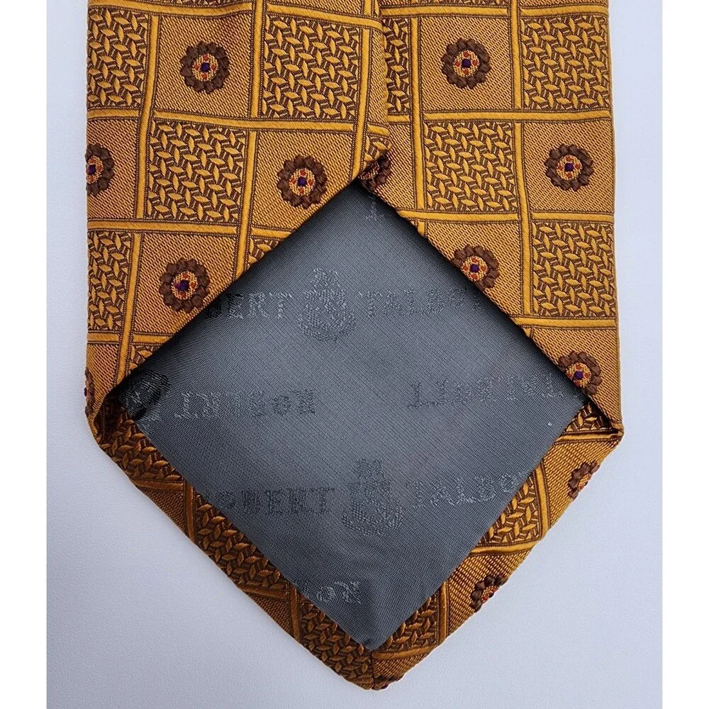 Stunning Vintage ROBERT TALBOTT Geometric Gold/Brown Hand Sewn SILK Necktie